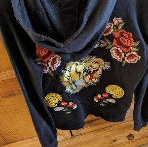 NWOT- Embroidered Patches Hoodie, black,  Nation LTD, women's small,